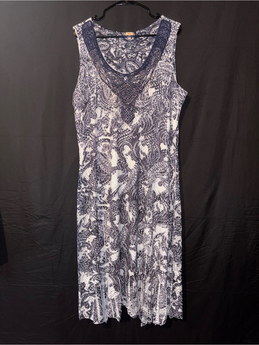 Reba Woman Navy Blue and White Maxi Dress
